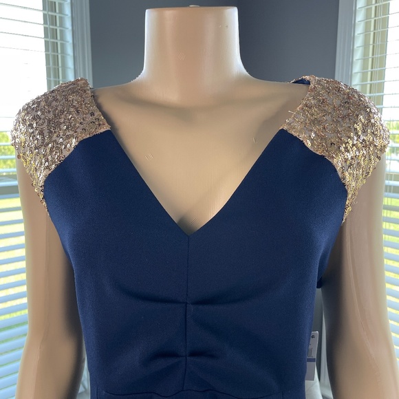 S.L.Fashions Long V-Neck Sleeveless Fit and Flare Dress Sequin with Slit NWT 18 - Picture 10 of 15